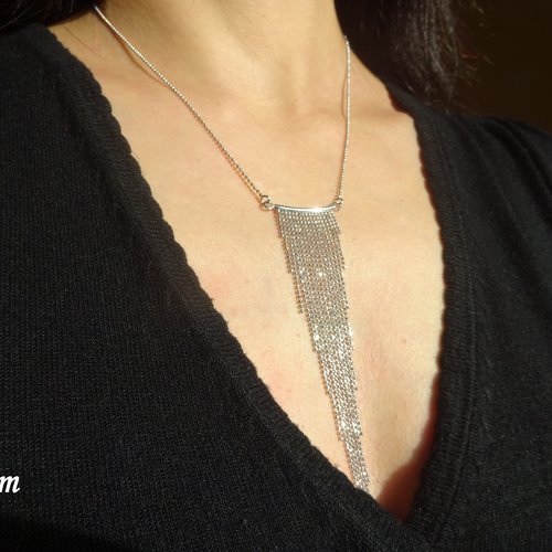 Chaîne fine perlée, chaîne en frange, argent 925/1000e, longueur réglable entre 41,5 cm et 45cm