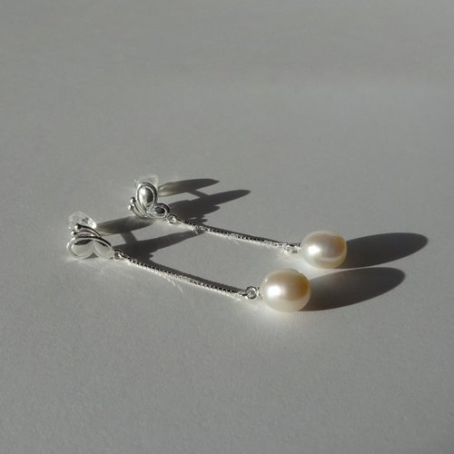Boucles d'oreilles motif papillon en perle de culture forme goutte, pendantes en argent massif 925