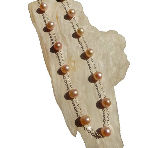 Collier chaîne perlée avec petites perles de culture d'eau douce, lavande , chaîne argent massif réglable 41cm et 46cm ou sur mesure