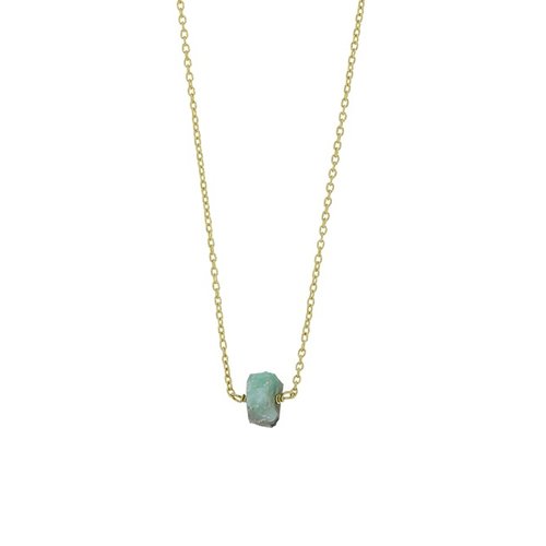 Collier émeraude naturelle brute, une seule pierre montée sur chaîne en vermeil, longueur réglable de 40.5cm à 46cm