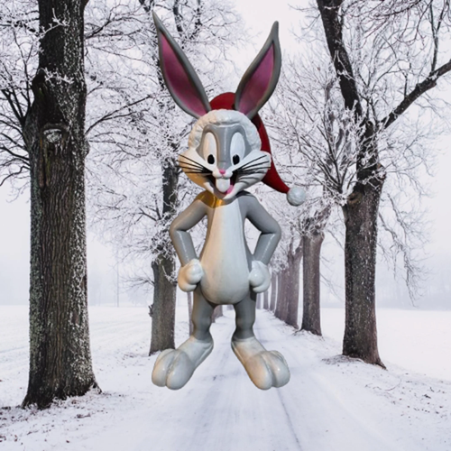 Figurine inspirée de l’univers bugs bunny de noël – statue déco cartoon en impression 3d 40cm – édition