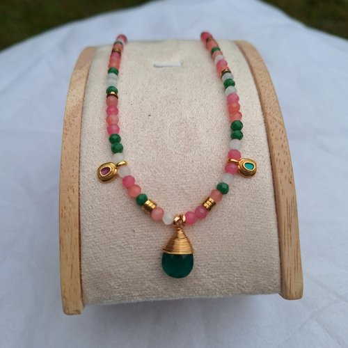 Collier goutte vert bouteille