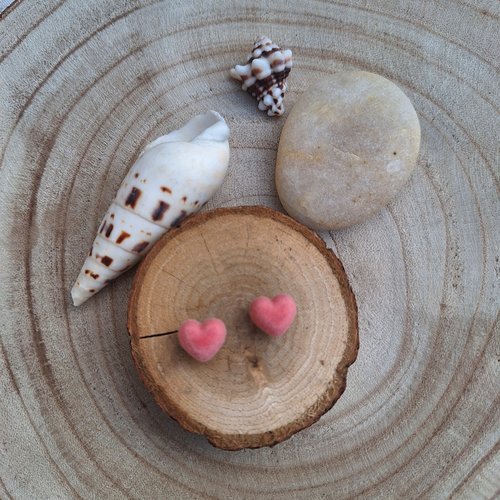 Boucles d'oreilles coeur feutrine rose