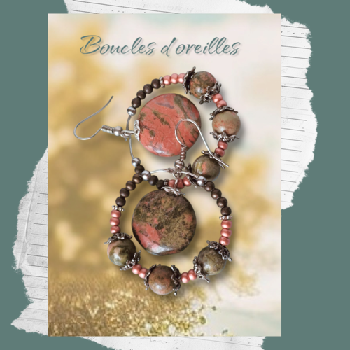 Boucles d'oreilles pierre unakite style bohème