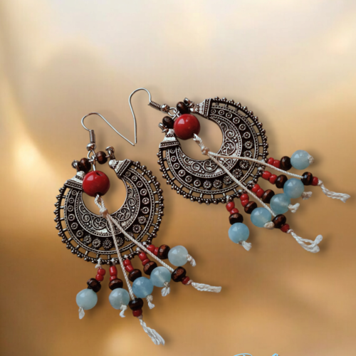 Style bohème - boucles d'oreilles aigue marine et corail