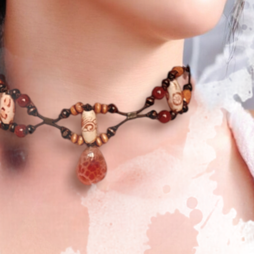 Ras du cou style naturel pierre cornaline crazy