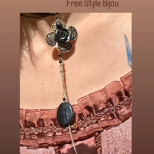 Diverso free style bijoux -ras du cou avec pierre oeil de faucon