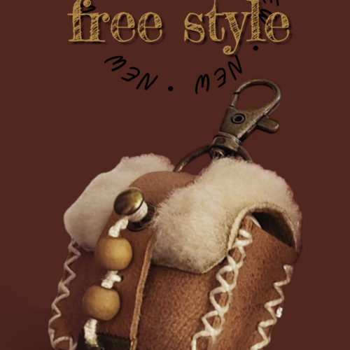 Pochette pour écouteurs en fourrure et peau et perles bois