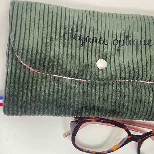 Étui à lunettes en velours côtelé kaki