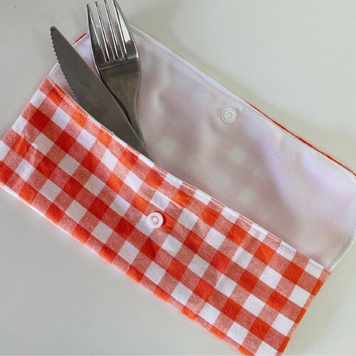 Pochette à couvert / pochette à dents vichy orange