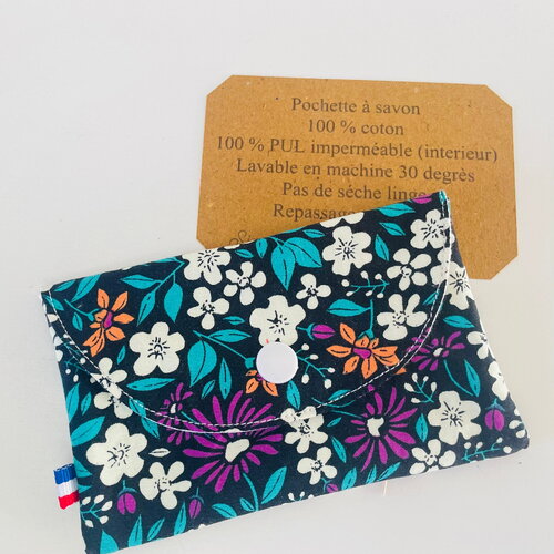 Pochette à savon ou shampooing solide fleurs du soir