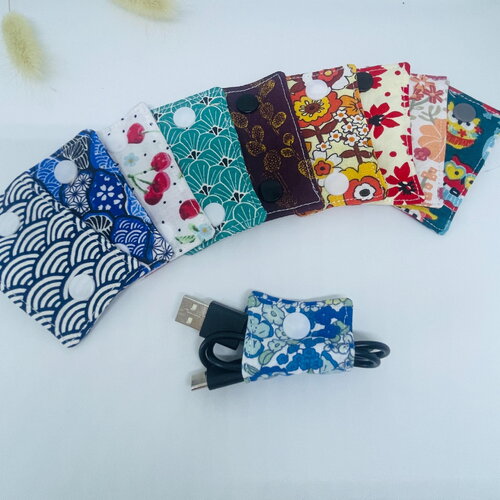 Attaches câbles en coton – 7,5 x 4 cm – rangement pratique pour usb &amp; écouteurs – lot promotionnel 4+1