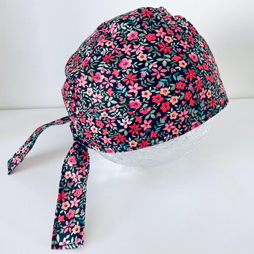 Calot de bloc fleurs rouge et saumon