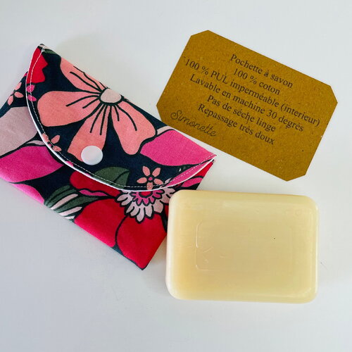 Pochette à savon ou shampooing solide grosses fleurs seventies