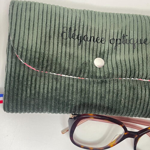Étui à lunettes en velours côtelé kaki