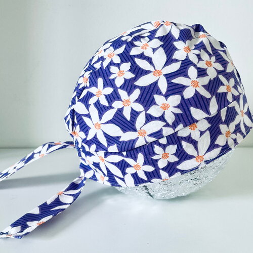 Calot de bloc médical et paramédical tissu coton fleurs de tiare avec élastique pour un bon ajustement