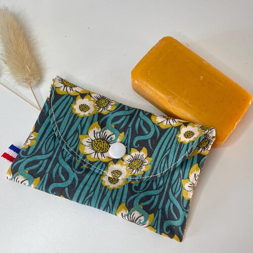 Pochette à savon ou shampooing solide fleurs vintage