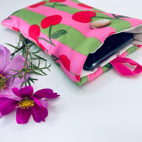 Pochette en tissu pour téléphone portable  cerise (max. 8,5cm de largeur)