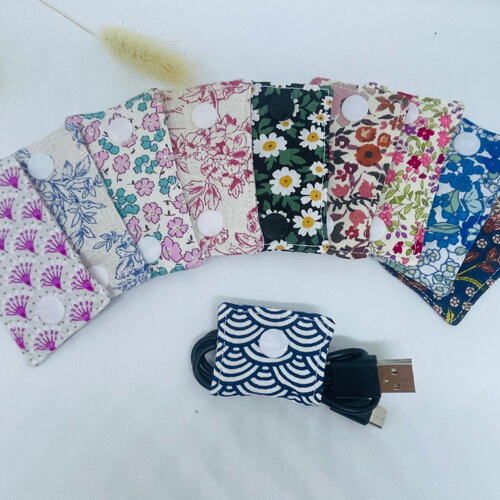 Attaches câbles en coton – 7,5 x 4 cm – rangement pratique pour usb &amp; écouteurs – lot promotionnel 4+1