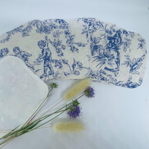 Coton lavable réutilisable – lot de 7 lingettes démaquillantes écologiques – salle de bain zéro déchet - toile de jouy bleu