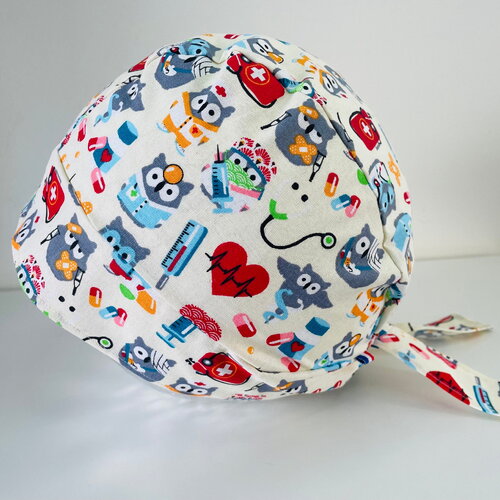 Calot de bloc médical et paramédical, pour chirurgien, infirmière, dentiste, sage-femme et aide soignante hiboux soigneurs