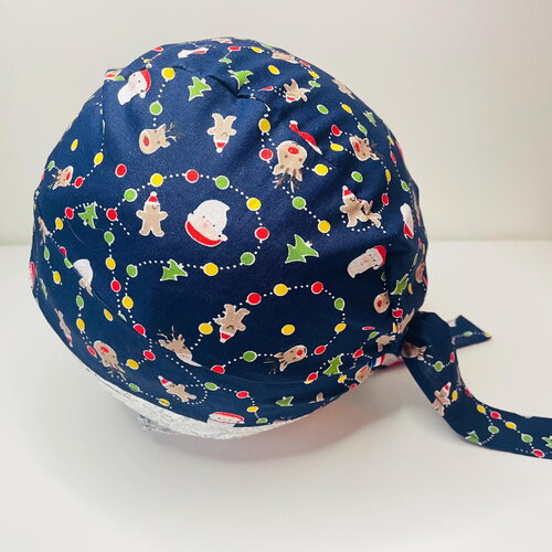 Calot de bloc père noël et boules de noël en coton et avec un élastique