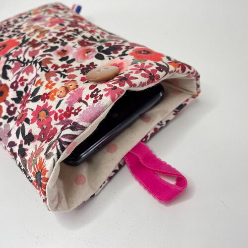 Pochette en tissu pour téléphone portable jolie fleurs (max. 8,5cm de largeur)