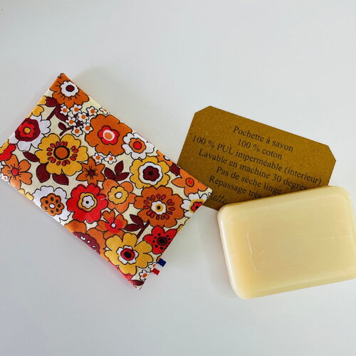 Pochette à savon ou shampooing solide fleurs vintage