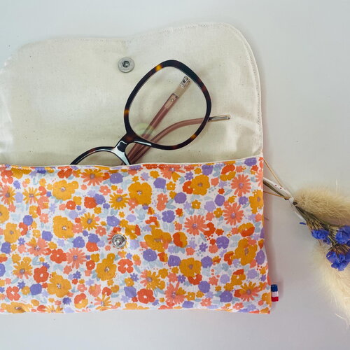 Étui à lunettes fleurs orange