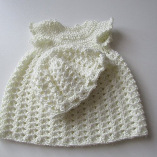 Ensemble robe et bonnet naissance laine cachemire