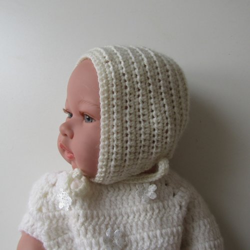 Bonnet béguin naissance laine naturelle mérinos