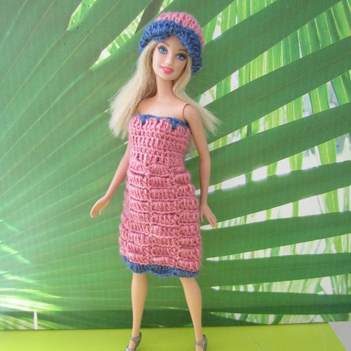 Ensemble léonie au crochet pour poupée barbie -  robe, chapeau