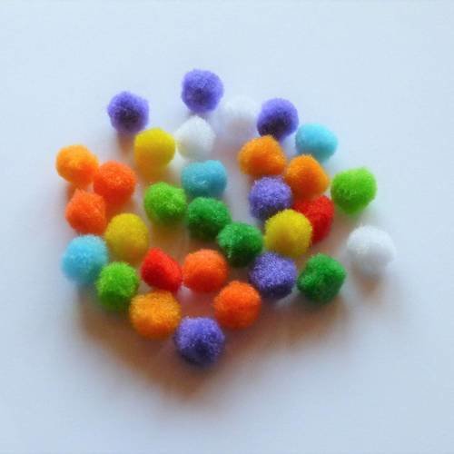 30 pompons fourrure 15mm multicolore