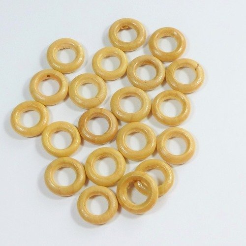 20 anneaux en bois 15mm beige