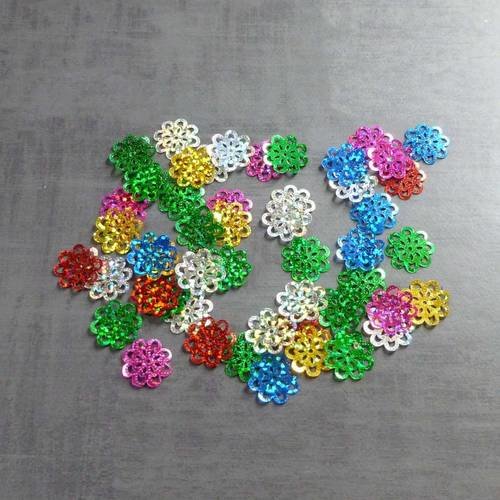 100 perles de paillettes 16mm  fleurs multicolore