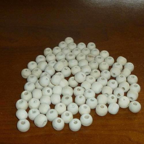 50 perles en bois 10mm ronde ivoire naturel