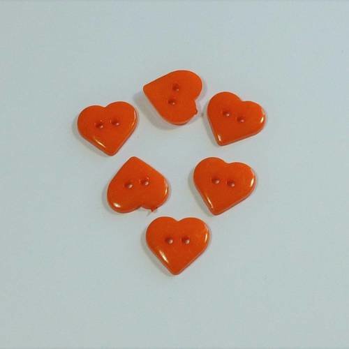 6 boutons oranges  coeur  14mm 