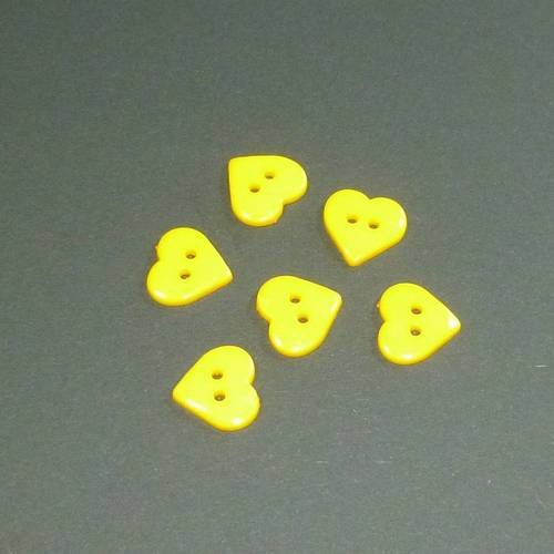 6 boutons jaunes forme coeur 14mm