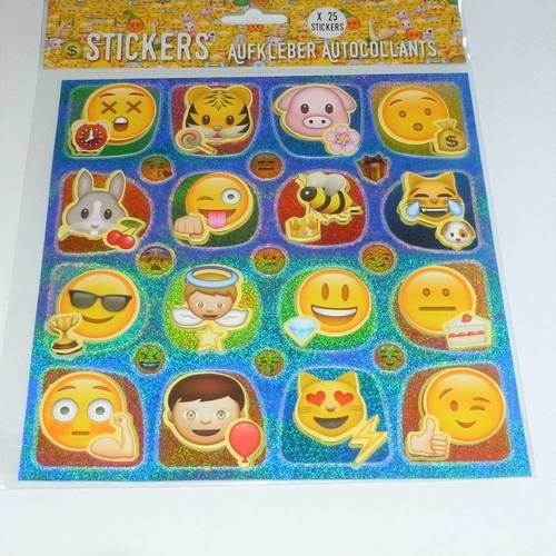 25 stickers autocollants en relief animaux, objet émoticones
