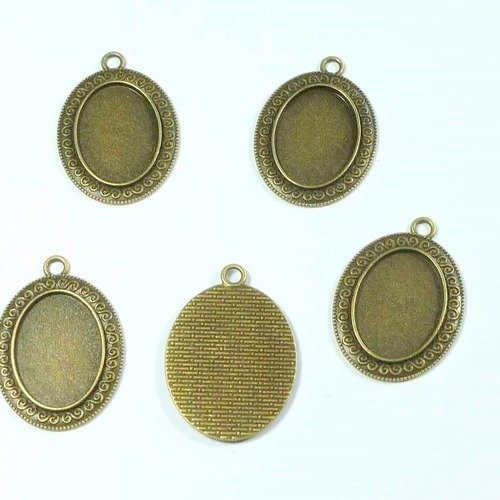 5 supports cabochons ovales bronze 24x18mm