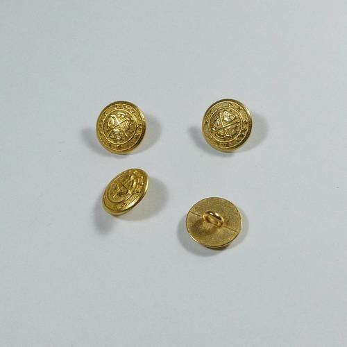 4 boutons 15mm en métal  doré