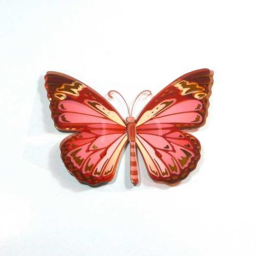 Réf.60 sticker en 3d, papillon, autocollant, couleurs fuchsia, rose, doré 15x11,5cm
