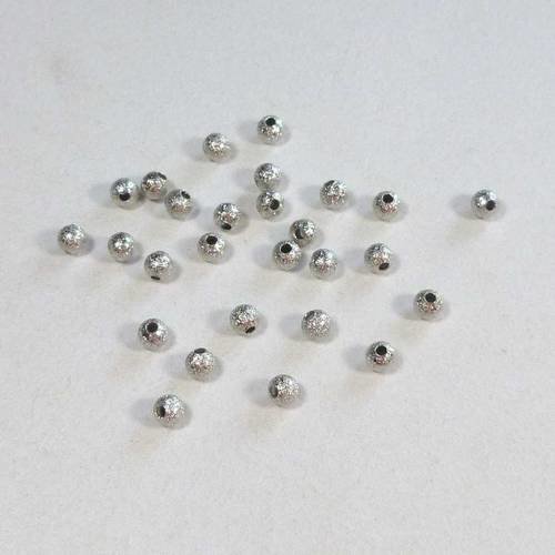 20 perles rondes en métal argenté granulées 4mm