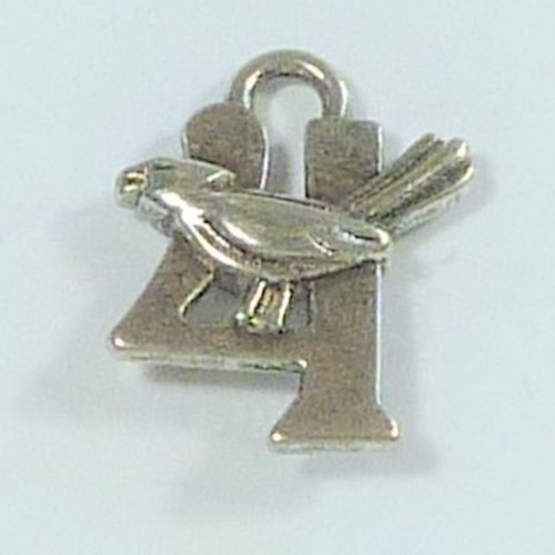 Pendentif chiffre 4 pendentif en métal argenté orné d'un oiseau