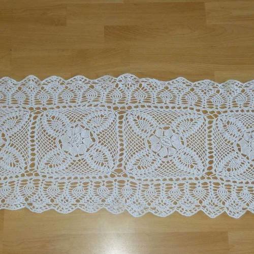 Réf.865 chemin de table blanc en coton au crochet, 102 x 33cm 