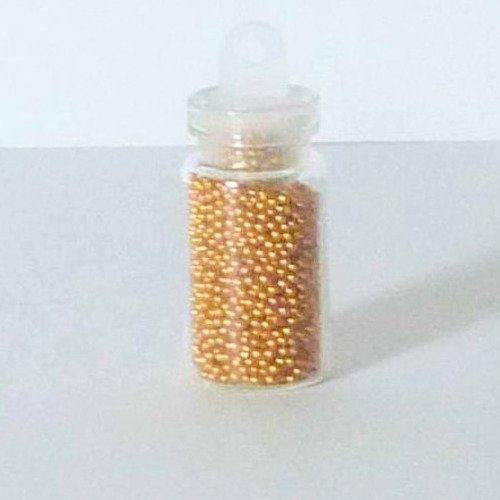 Pendentif fiole remplie de perles dorées hauteur 27mm, diamètre 11mm 