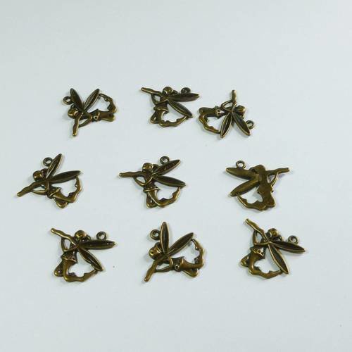 Réf.3 9 fées pendentifs 20mm en métal  bronze