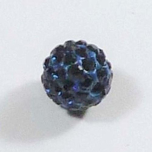 Perle shamballa 9,5x10 couleur bleu marine, strass forme ronde