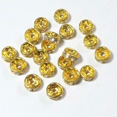 20 perles spacer dorées 7mm avec strass