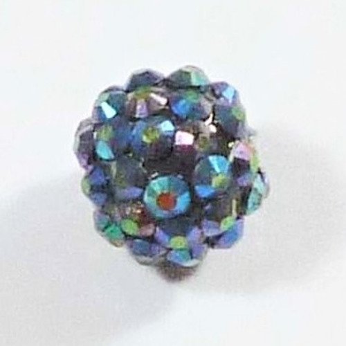 Perle shamballa 12x14mm couleur bleue turquoise strass